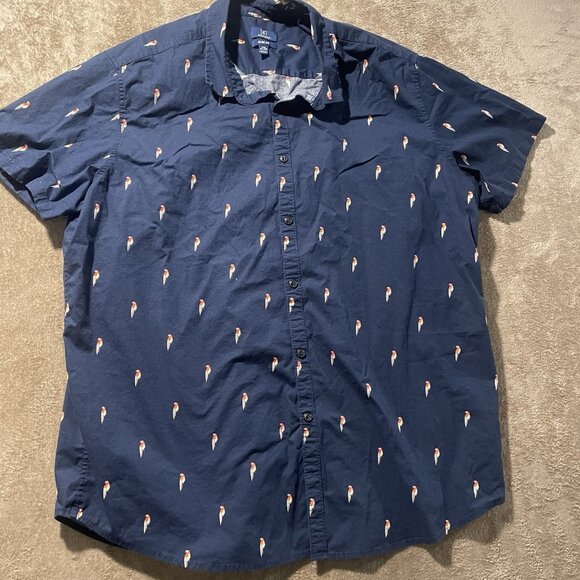 George Shirt Mens 3X ButtonDown Parrots Navy Blue Slim Fit Short Sleeve Vacation - Picture 1 of 6